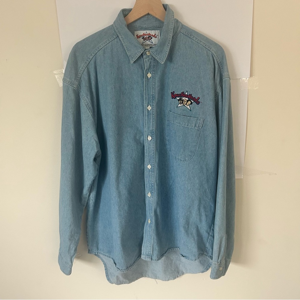 Vintage Knuckleheads Three Stooges Denim Shirt XL 90s Comedy Retro
